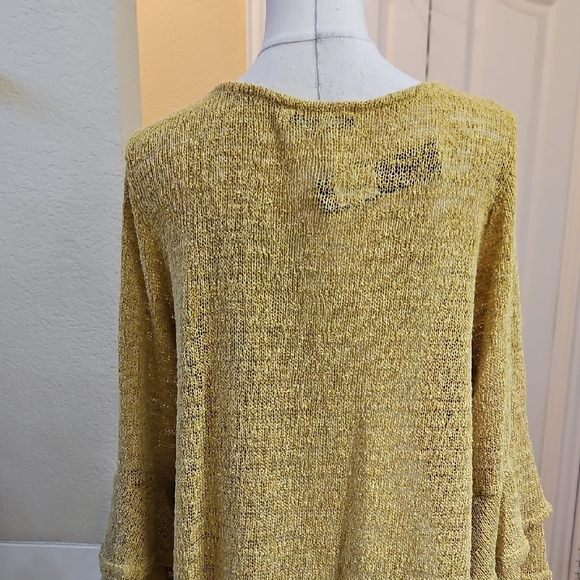 Nally & Millie Mustard Textured Tunic Top Ruffled Hem & Layered Bell Sleeves - Picture 8 of 10